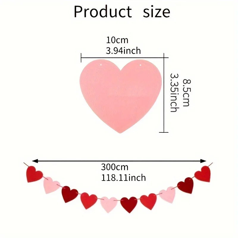 guirlande coeurs feutre rouge rose blanc decoration saint valentin anniversaire mariage festif