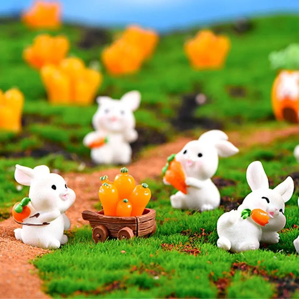 figurines lapins blancs cartoonesques carottes paniers résine décorations extérieures miniatures