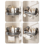 étagère salle bain angle ventouse aluminium gris moderne rangement douche serviette brosse dents crochets