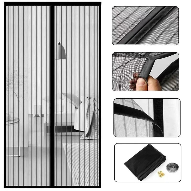 rideau moustiquaire magnétique porte noir maille fine opacité moderne adhésif clips inclusion