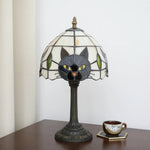 lampe table tiffany vitrail chat noir blanc contemporain interrupteur bouton stained glass