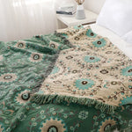 couverture coton jacquard fleur complexe vert beige marron rose traditionnelle hiver été canapé lit