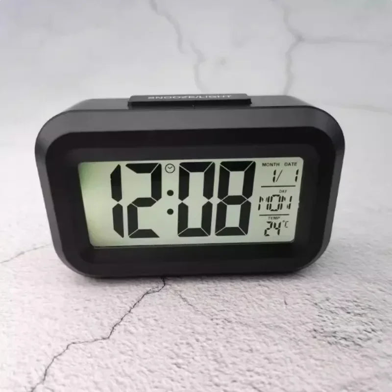 horloge numérique moderne compacte affichage lcd vert noir blanc rose clair timer radio fonctionnement