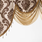 rideau fenêtre floral damassé semi transparent gris beige tissu polyester texturé glands classique 135x75cm