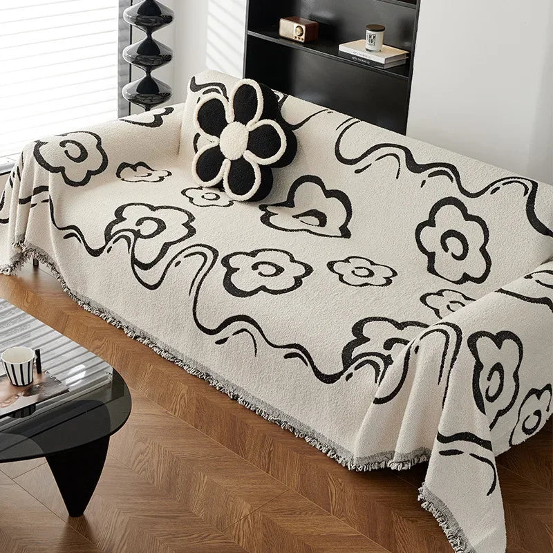 couverture canapé velours motif floral moderne fixation coussin beige automne hiver polyester machine lavable