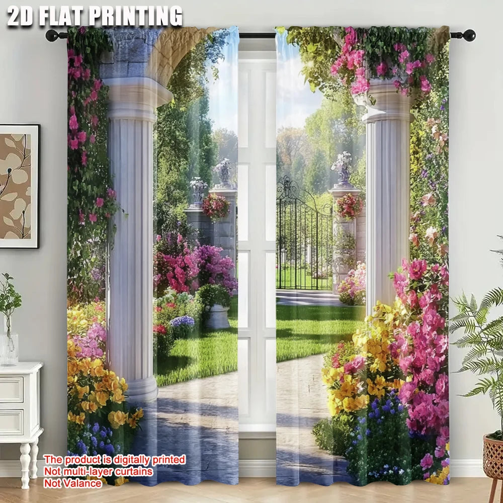 rideau multicolore imprimé 3d moderne colonnes fleurs jardinintérieur deux pièces polyester