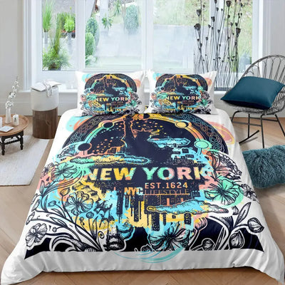 Housse de couette Liberty Hip Hop motifs paix et amour sur lit double