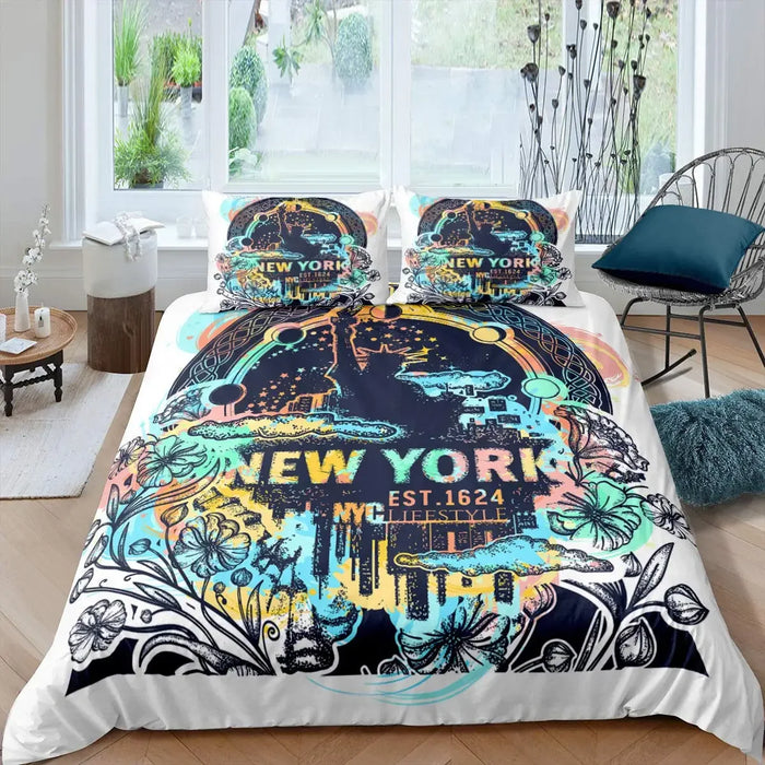 Housse de couette Liberty Hip Hop motifs paix et amour sur lit double