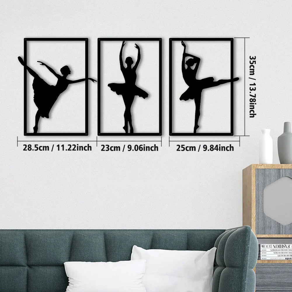 décoration murale silhouette danseuse pose classique art minimaliste noir métalintérieur chambre salon trois pièces