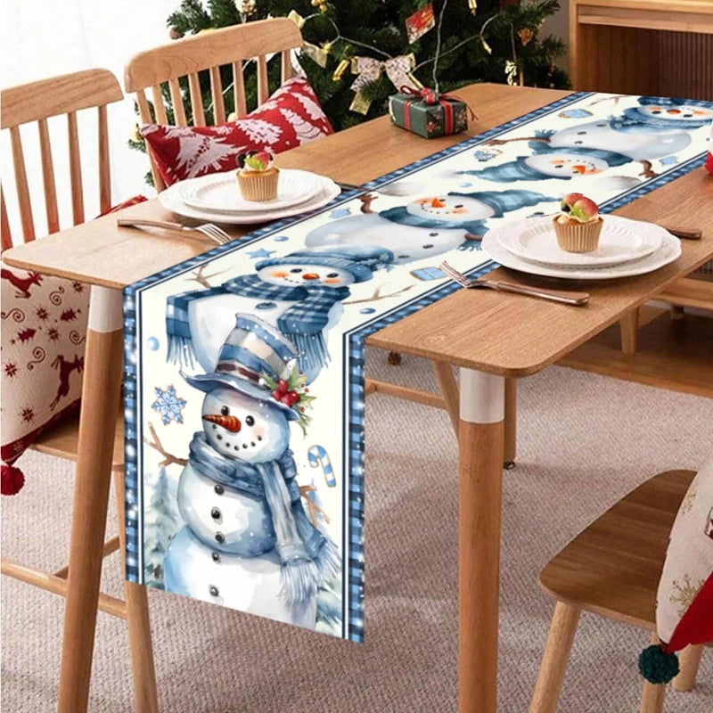 tableau table noël bonhomme neige flocons motifs traditionnels bleu blanc rose rouge vert