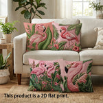taies d'oreiller moderne flamants roses motifs floraux couleurs vives rose verte maison 45x45cm