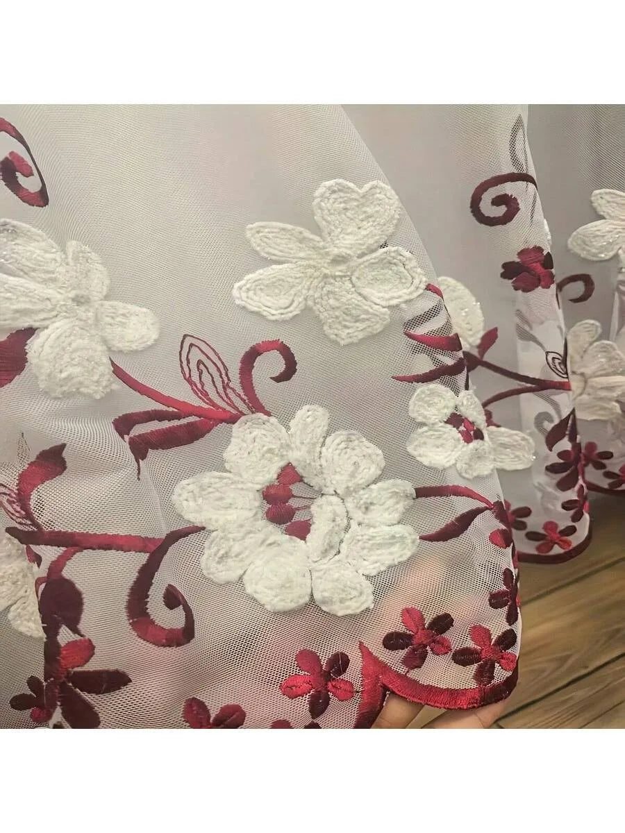 rideau brodé floral transparent classique blanc rouge beige salon cuisine