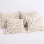 coussin tissé main bohème motif géométrique beige carré coton décoratif lit simple opacité sans