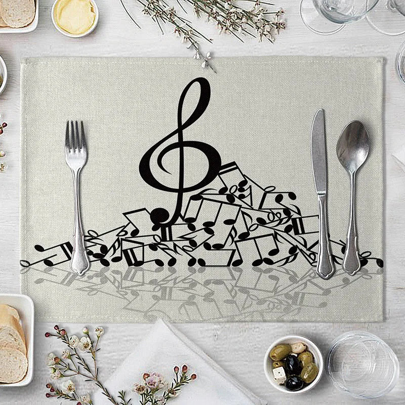 serviettes table moderne notes musicales beige clair tissu lin respectueux environnement