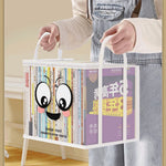 boîtes rangement transparentes blanches souriantes poignées amovibles moderne étudiante chambre organisation livres