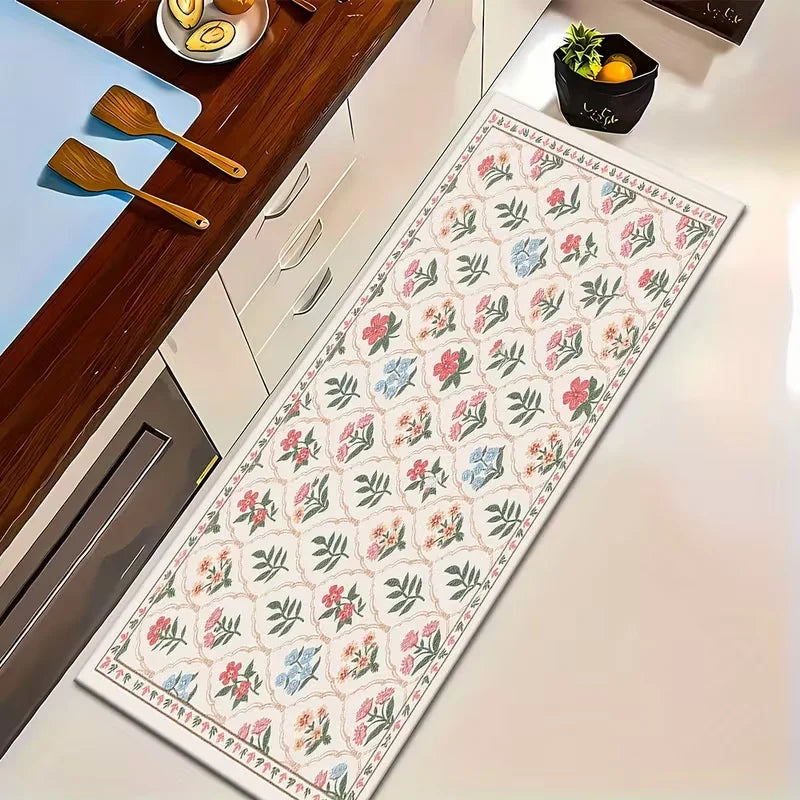 tapis floral ornements géométriques bleu beige rouge noir classique traditionnel salon maison chambreextérieur