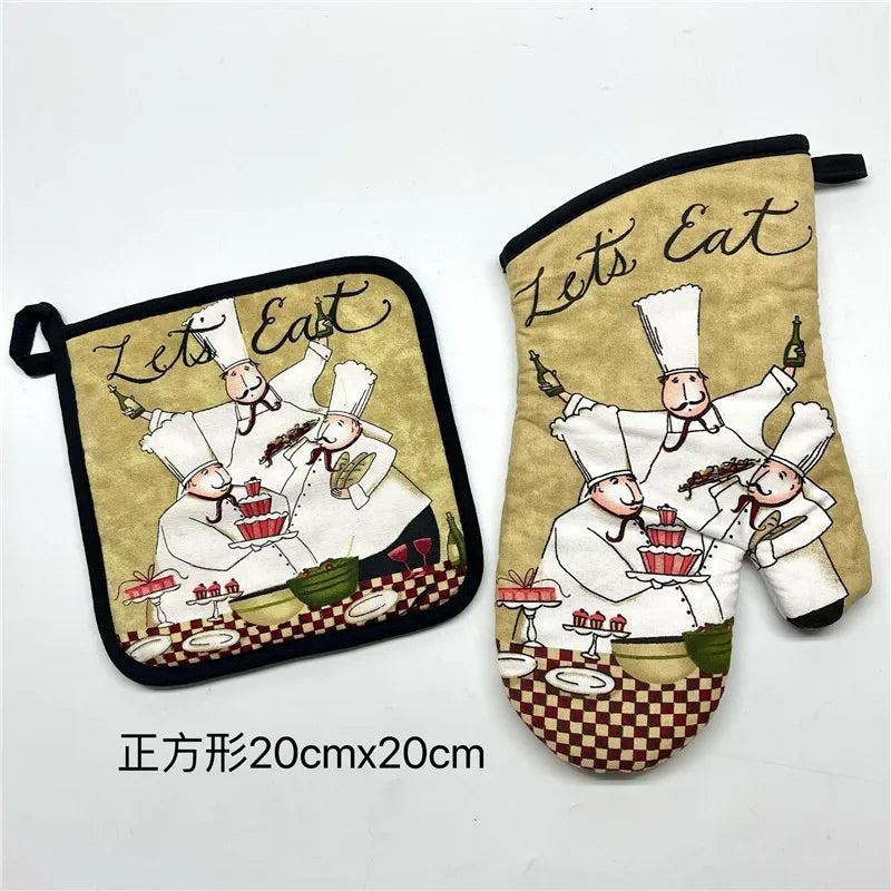 gants cuisine poignées plat motifs cuisine vintage rustique blanc noir rouge vert beige marron