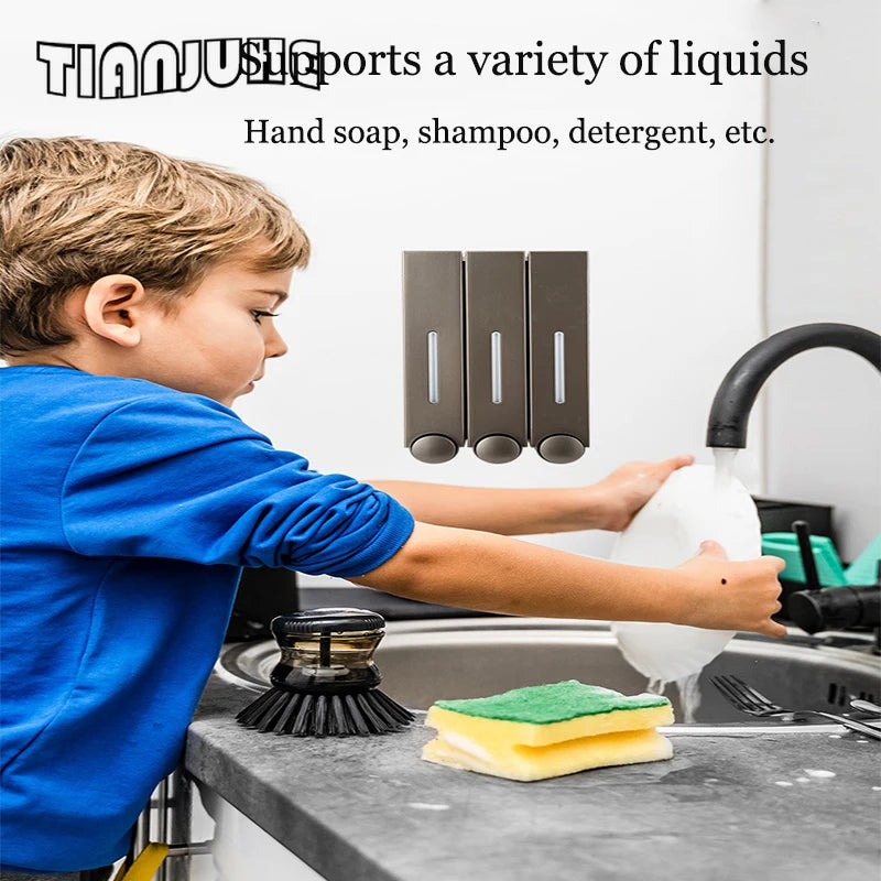 distributeur savon main noir moderne adhésif bouchons remplissage liquide salle bain chambre cuisine