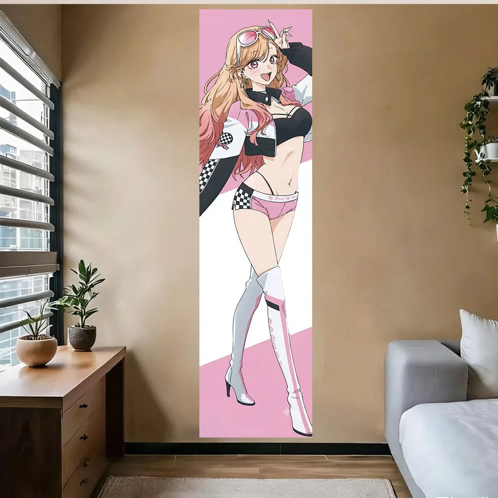 autocollant mural moderne illustration femme course rose blanc noir chambre décoration pop art
