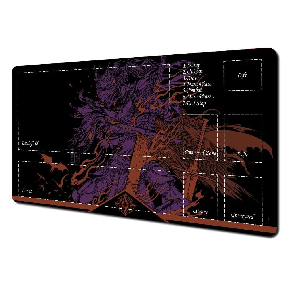tapis jeu carte magique zone samouraï noir violet illustration florale animale fantastique graphique