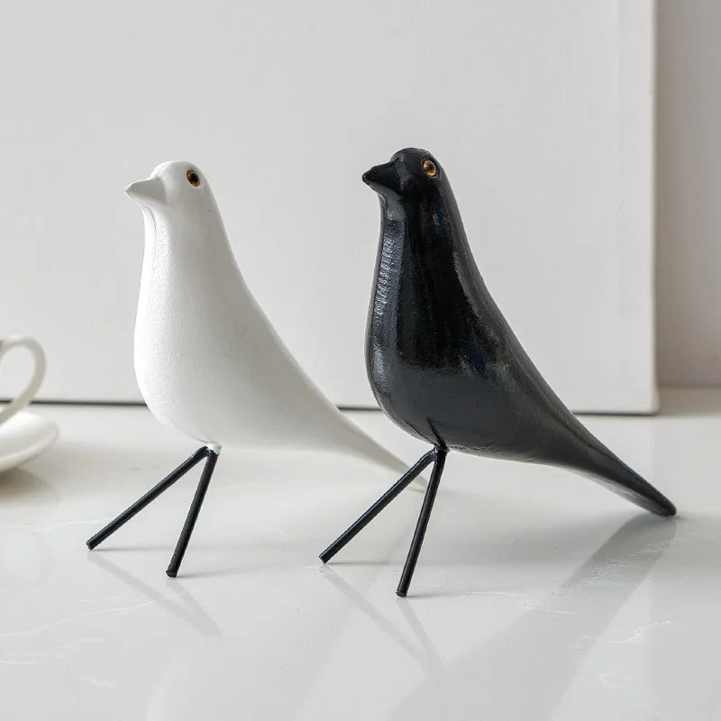 décor oiseau bois peint jaune noir rouge bleu blanc vert pieds métalliques moderne salon