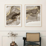 tableau contemporain minimaliste marbre effet liquide gris noir doré sans cadre impression toile chambre