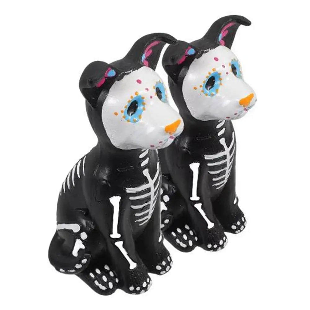 figurine chat squelette noir rose bleu violet halloween jour morts déco intérieur