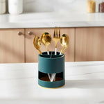 rangements cylindrique compartiments moderne stylos ciseaux maquillage baguettes fourchette transparent partial minimaliste blanc vert