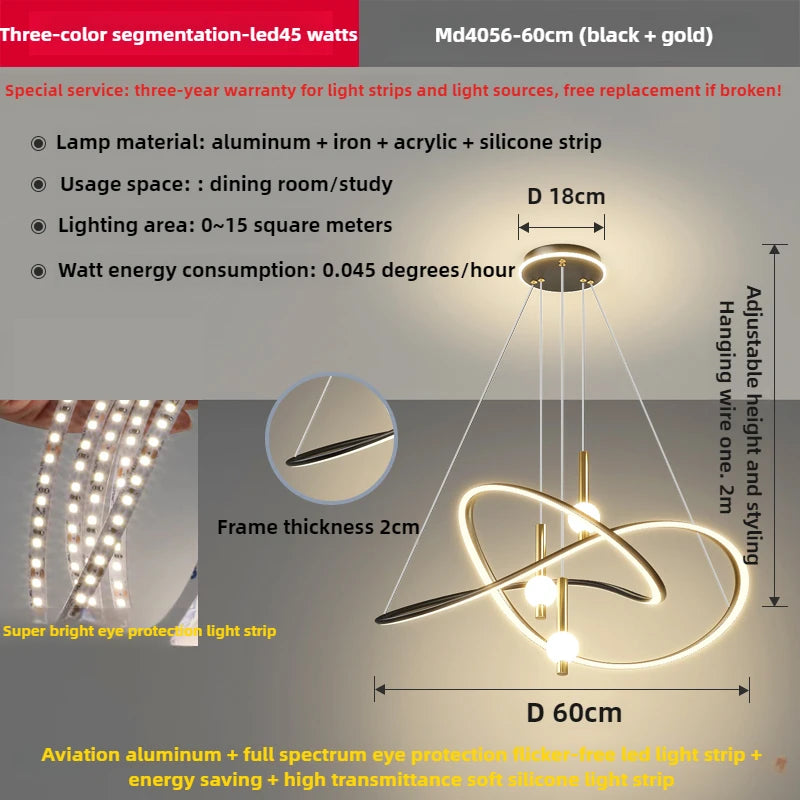 suspension lumineuse moderne or noir câbles suspendus ampoules led globes lumineux anneaux lumineux éléments