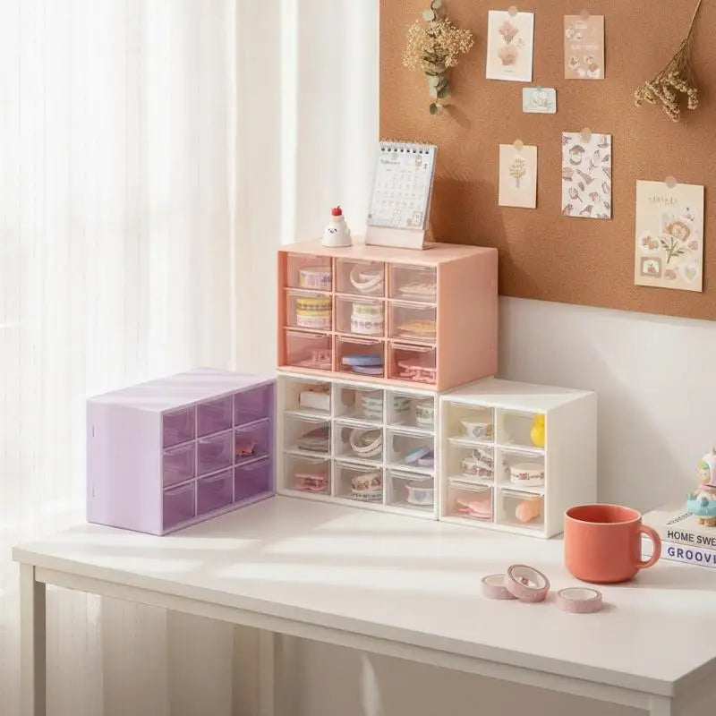 boîte rangement compartiments transparentes moderne blanc rose violet orange