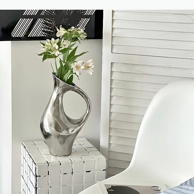 vase céramique moderne noir blanc argenté minimaliste sculpture décoration table opaque floral