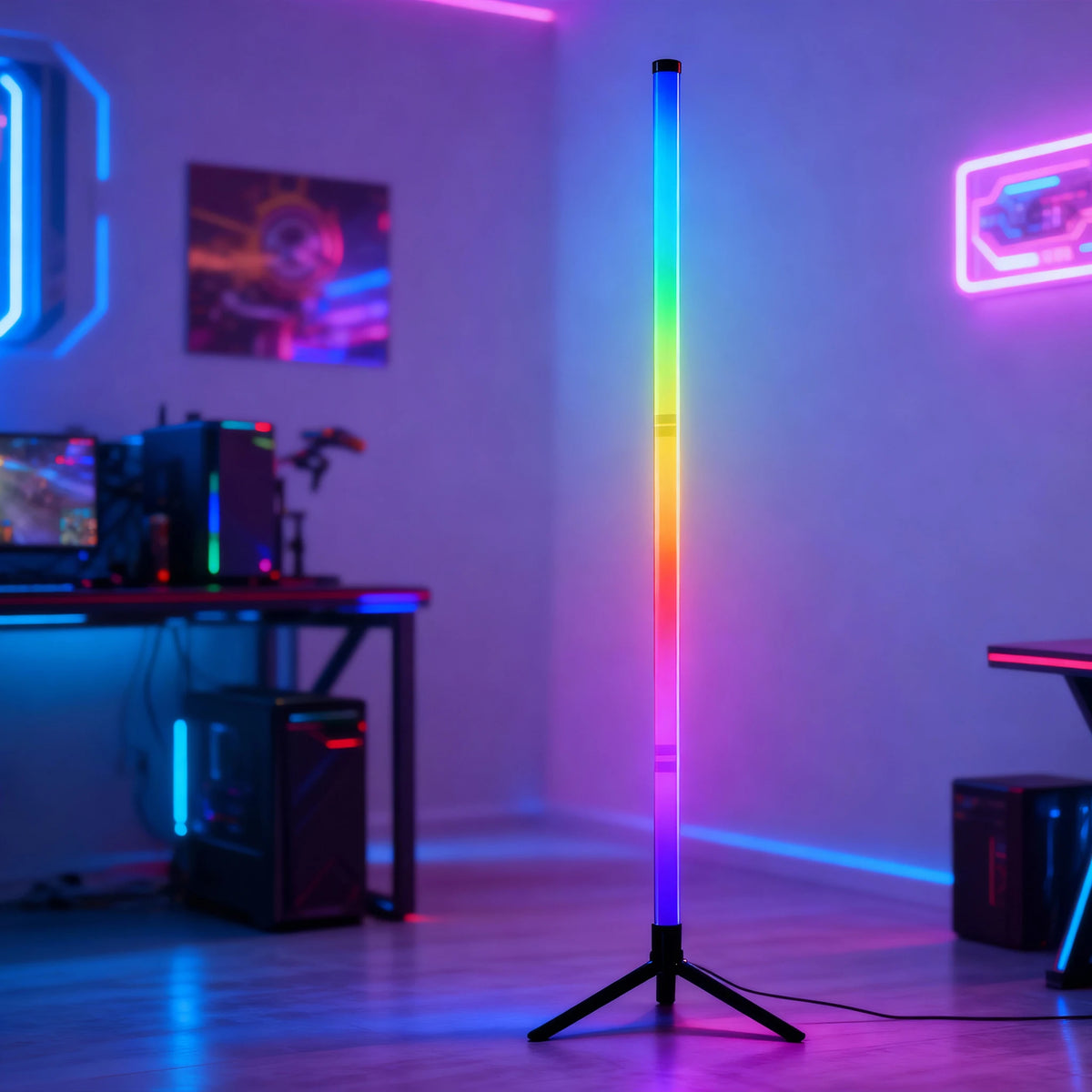 lampe led multicolore moderne pieds trépied télécommande bleu vert rouge violet économieénergie