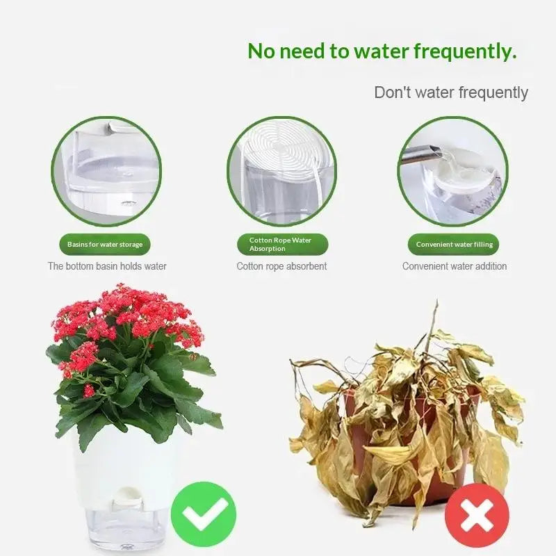 pot auto arrosant blanc transparent moderne bassin d'eau cordons absorbants drainage