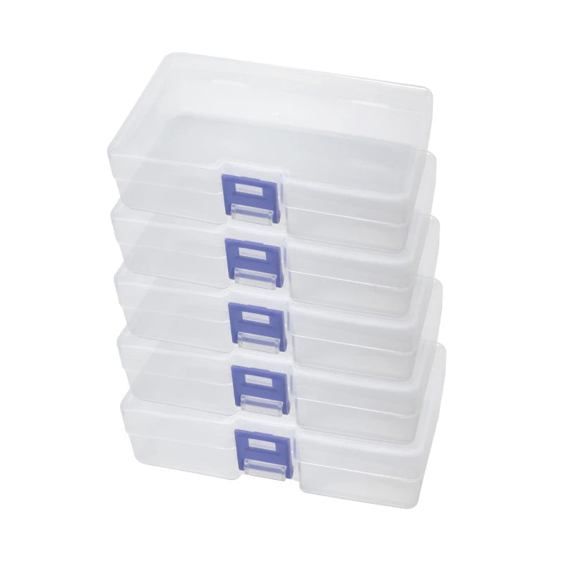 boîtes rangement transparentes bleu clair empilables pinceaux poignées modernes utilisation multiple petits objets