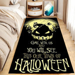 tapis halloween noir blanc visages souriants fantômes citrouilles motifs géométriques non glissant