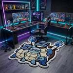 tapis dessin animé pokemon squirtle squad bleu blanc beige marron géométrique cartoon antidérapant chambre