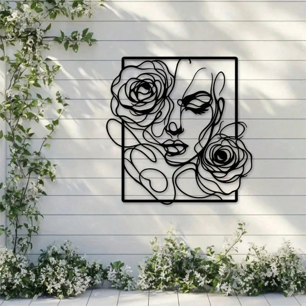sculpture murale moderne silhouette femme rose métal noir abstraite opaque décoration intérieure minimaliste