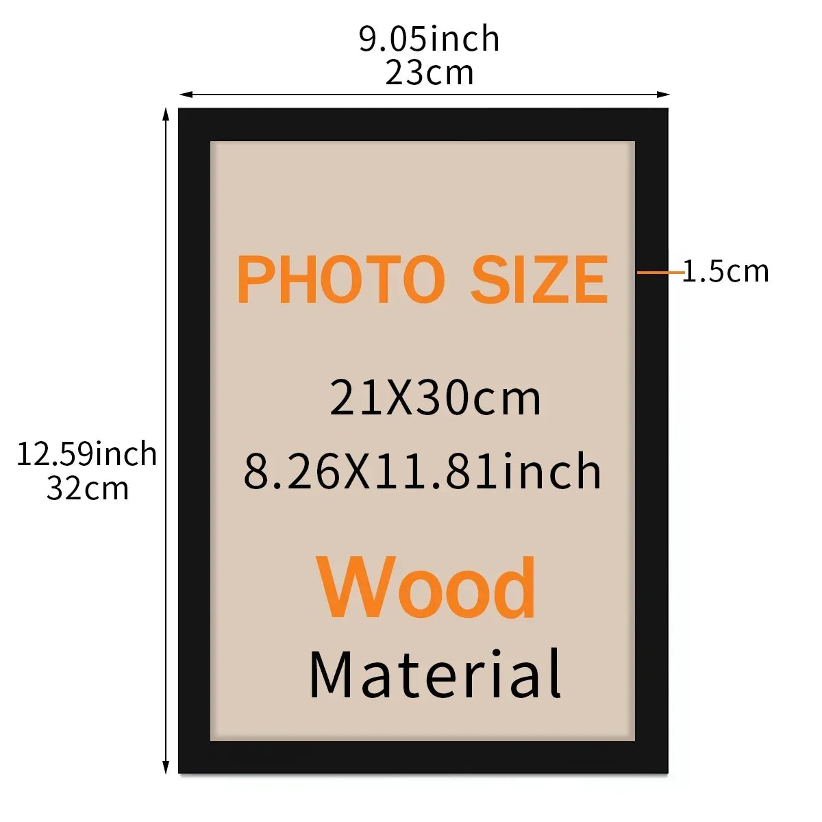 cadre photo moderne noir blanc bois transparent 21x30cm 30x40cm verre inclusion photo