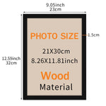 cadre photo moderne noir blanc bois transparent 21x30cm 30x40cm verre inclusion photo