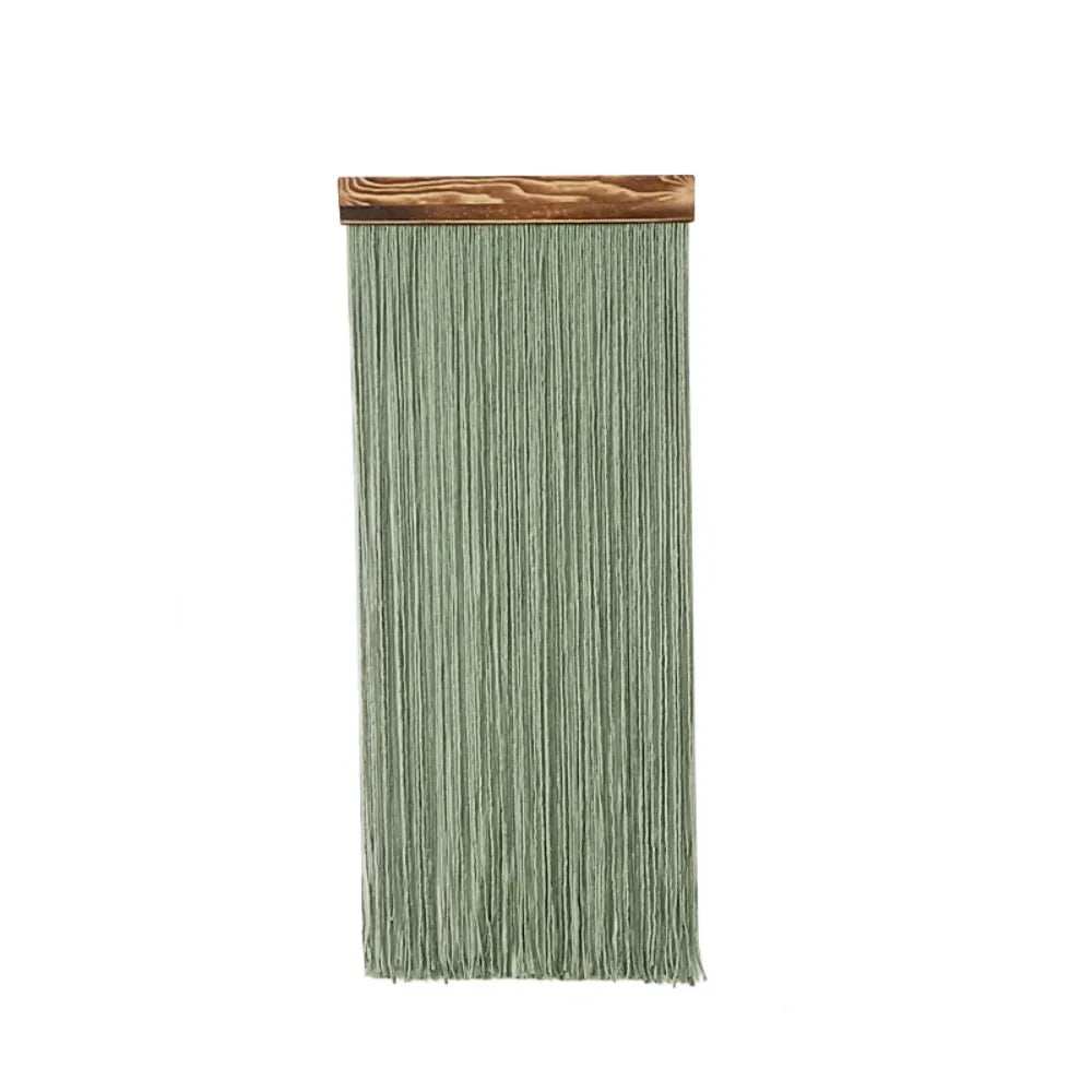 rideau franges vert olive blanc moderne minimaliste coton tissé main finition bois