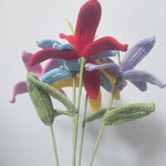 bouquet fleurs artificielles tricotées main violet rose blanc rouge bleu vert artisanalintérieur decoration