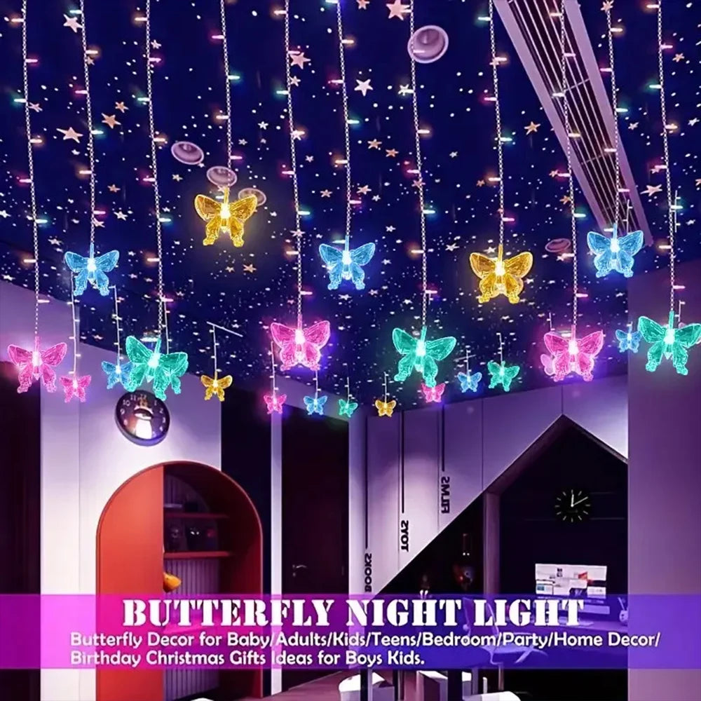 guirlande lumineuse papillons rose bleu vert moderne décoration intérieure st valentin led télécommande modes