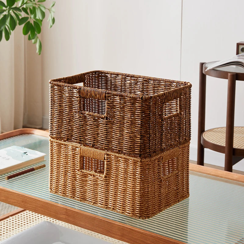 panier rangement rotin marron clair rustique salle bain salon