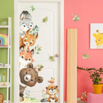 Sticker mural animaux forêt ours lapin beige