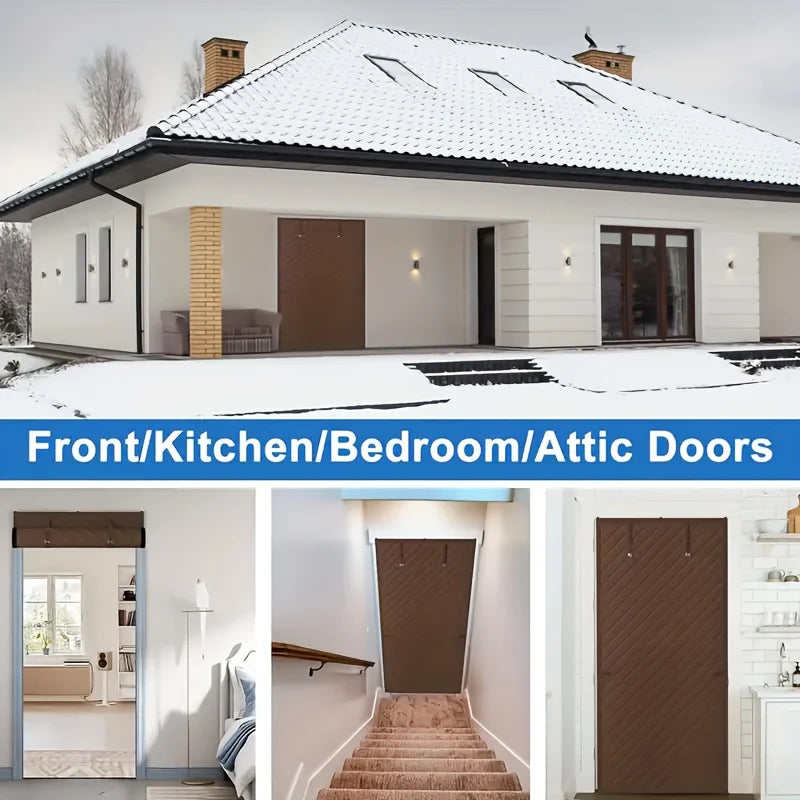 rideau porte thermique marron motif grille moderne opacité boucle rangement hiver isolation