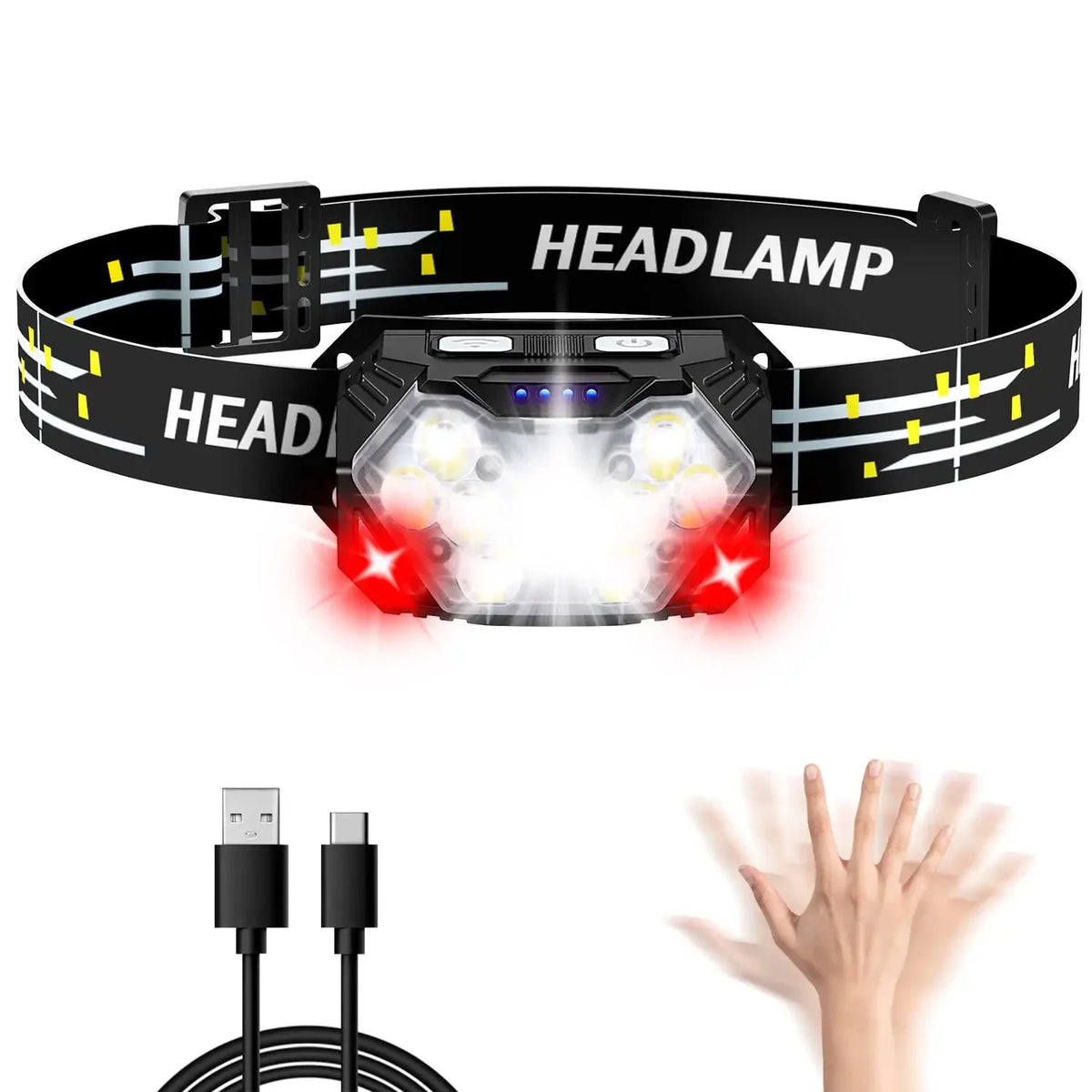 lampe frontale led rechargeable 1500lm noir orange 3modes ipx6 14h usb