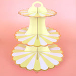 support gâteaux trois étages rayures horizontales jaune rose vert moderne anniversaire mariage événement festive