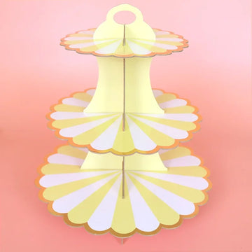 support gâteaux trois étages rayures horizontales jaune rose vert moderne anniversaire mariage événement festive