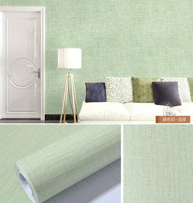 papier peint vinyle moderne lin opaque salon chambre cuisine imperméable adhésif vert clair bleu