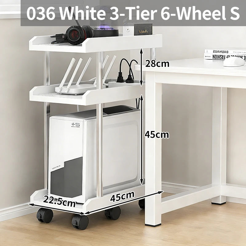 chariot mobile multifonctionnel roulettes blanc noir moderne organiser stockage tablettes cables charge